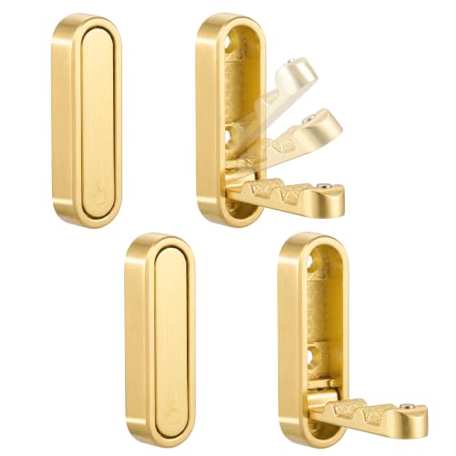 Foldable Wall Hooks, Hold 40lbs, Magnetic Lock Zinc Alloy Gold 4Pcs | Folding coat hooks for towels, coats, bags. Rustproof zinc alloy, screw mount. Space-saving for bathroom, kitchen, entryway. - color: Gold, size: 4 Hooks