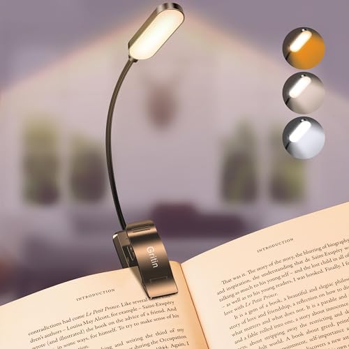 Gritin 16 LED Rechargeable Book Light for Reading in Bed- Eye Caring 3 Color Temperatures, Stepless Dimming Brightness, 80 Hrs Runtime, Lightweight Flexible Clip on Light for Book Lovers | Eye Caring 3 Color Temperatures,Stepless Dimming Brightness,80 Hrs