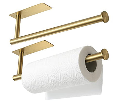 theaoo 2 Packs Paper Towel Holder - Under Cabinet Paper Towel Holder for Kitchen, Adhesive Paper Towel Roll Rack for Bathroom Towel, Wall Mounted Paper Towel Rack, Gold, SUS304 Stainless Steel - color: Gold 2pc
