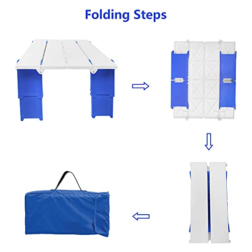 Modern-Depo 15.9"x14.2"x9.6" Large Portable Folding Beach Table for Sand Foldable Height Adjustable Side Table Desk for Camping Picnic BBQ with Carry Bag, Blue