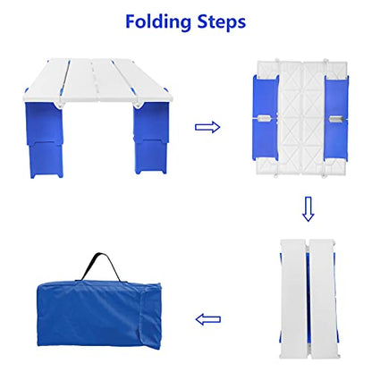 Modern-Depo 15.9"x14.2"x9.6" Large Portable Folding Beach Table for Sand Foldable Height Adjustable Side Table Desk for Camping Picnic BBQ with Carry Bag, Blue