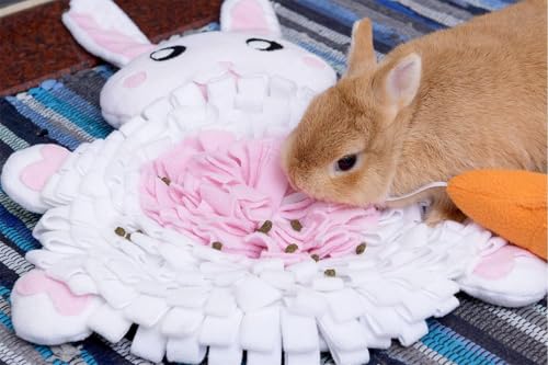 Ferret Cats Snuffle Mat Fleece Foraging Mats Interactive Feeding Toy Small Animal Rabbit Guinea Pig Rat Hamster Anti Slip Treat Dispenser Slow Feeder (Bunny) - color: Bunny