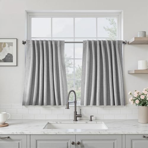 UHITECH Short Blackout Curtains 30 Inch Long for Kitchen Cafe Bedroom Living Room Small Window 2 Panels Set Linen Curtains Black Out Drapes Back Tab Thermal Insulated 2.5ft Light Blocking - color: #06 Stone Grey, size: 52"W x 30"L (Pack of 2)