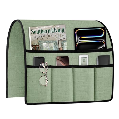 Joywell Armrest Organizer Remote Holder for Recliner Armchair Caddy Couch Sofa Arm Chair Caddie with 6 Pocket Storage for Magazine, iPad, Phone,Light Sage - color: Light Sage, size: 19'' x 35''