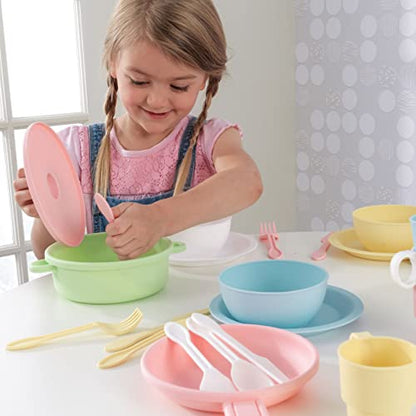 KidKraft 27-Piece Pastel Cookware Set, Plastic Dishes and Utensils for Play Kitchens, Gift for Ages 18 mo+