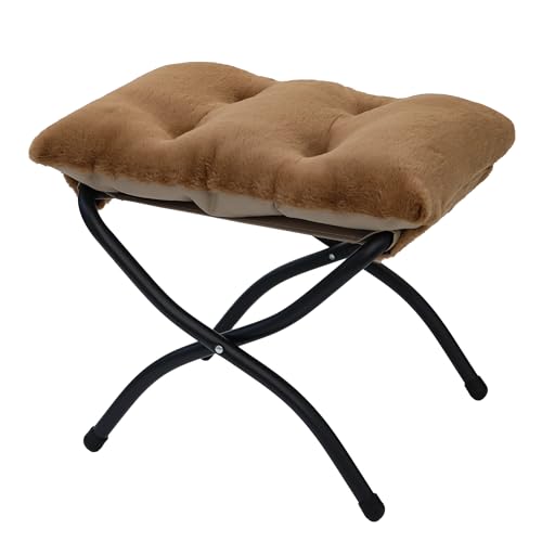 15"(H) Folding Ottoman, Foldable Footrest Stool, Portable Small Foot Stool for Couch, Collapsible Foot Rest Ottoman for Sofa, Accent Padded Ottomans for Living Room, Bedroom, Brown - color: Brown