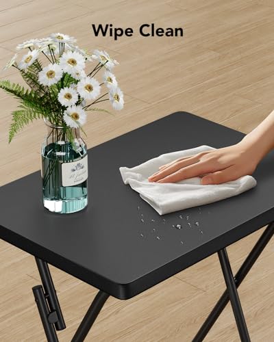 HUANUO Folding TV Tray Table -Stable Tray Table with No Assembly Required, TV Dinner Tray for Eating, Foldable Snack Tables for Bed & Sofa (Black) - color: Black
