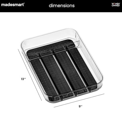 madesmart Premium Small Clear Silverware Tray, 5 Compartment Flatware Organizer for Forks, Knives & Spoons, Non Slip Base, Carbon - color: Clear/Carbon