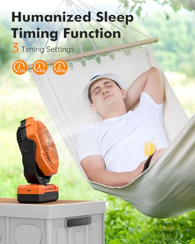 3-in-1 Camping Fan - 36000mAh Detachable Rechargeable Battery Operated Fan with Light & Hook for Tent, Outdoor - USB Table Fan with 4 Speeds for Picnic, BBQ, Fishing, Travel, Hurricane - size: 36000