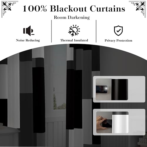 Tyrot Black Grey 100% Blackout Curtains 52 inch Length 2 Panels Set White Grey Modern Abstract Geometric Drapes for Kitchen Black Out Curtains Insulated Room Darkening Small Window Curtains, 52Wx45L - color: Grey, size: 52"W x 45"L (Pack of 2)