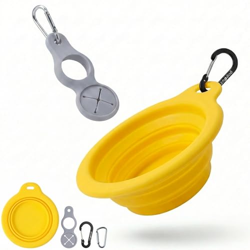 Collapsible Dog Bowl, Portable Silicone Dog Water Bowl with Carabiner, Foldable Travel Bowl for Walking, Hiking, Camping and Road Trips, 12oz, Yellow, Small - color: yellow, size: Small (12oz 350ml)