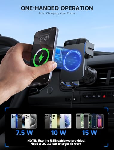 MOKPR Wireless Car Charger, 15W Auto Clamping Car Charger Dash Windshield Air Vent Phone Holder Compatible with iPhone 16 15 14/13/13 Pro/12 pro/12/11/X/8, Samsung S24/S23/S22, Blue - color: Blue