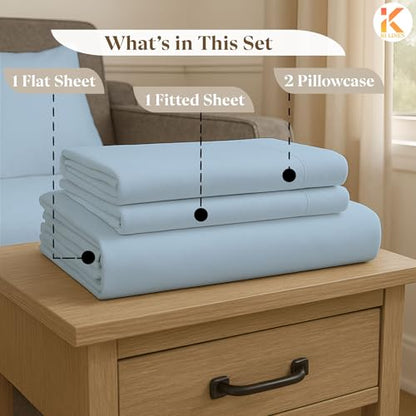 Soft & Luxurious Full Sleeper Sofa Bed Sheet Set - Premium Quality 100% Cotton Sheets, 4-Piece Solid Bedding Sets, Fits RV & Sofabed Mattresses up to 8" Deep, Light Blue - color: 05-light Blue, size: Full 8" Deep