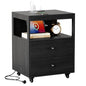 Bedroom Nightstand with Charging Station, Side Table with 2 Drawers,Sofa End Table Living Room with Wheels for Living Room Bedroom Office(Black) - color: [A2] Black