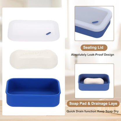 PATIKIL Leakproof Travel Soap Case, Silicone Travel Soap Container with Draining Layer Portable Bar Soap Holder for Bathroom Camping Gym, Translucent Navy Blue - color: Translucent Navy Blue