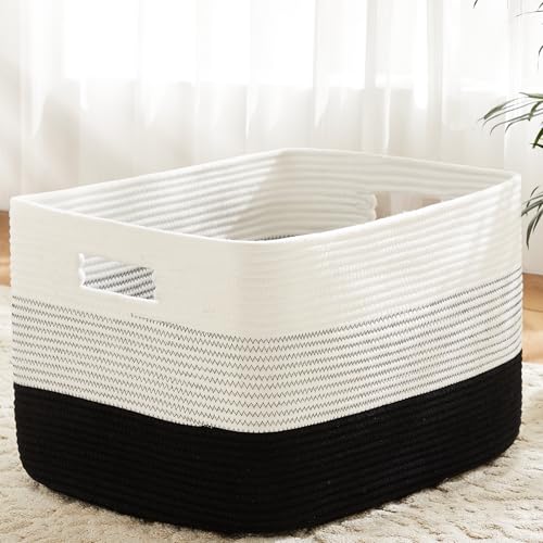 Artfeel Blanket Basket,Rectangle Woven Baskets for Storage,30L Laundry Basket for Decorative Nursery Blanket,Toys,Dirty Clothes and Magazine in Shelves,Baby Room,and Living Room - color: Black, size: 30L
