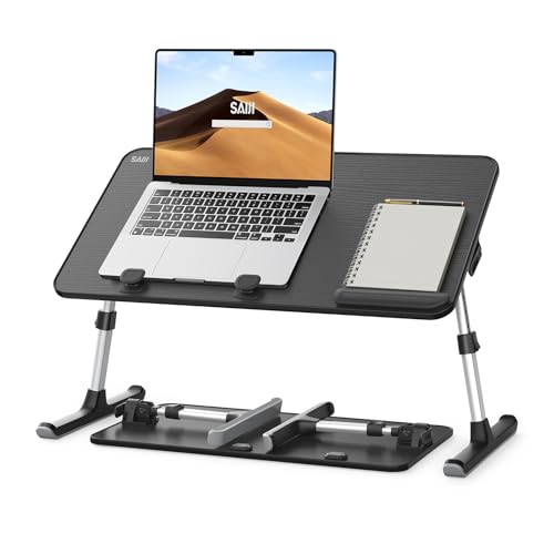 Desk, Table, SAIJI Adjustable Laptop Stand, Breakfast Tray, 5 Heights, 4 Angles, Stable Folding Table for Bed Sofa Desk, Suitable for Laptops up to 17 Inches (60 x 33 cm Black) - color: Black, size: 23.6×13In