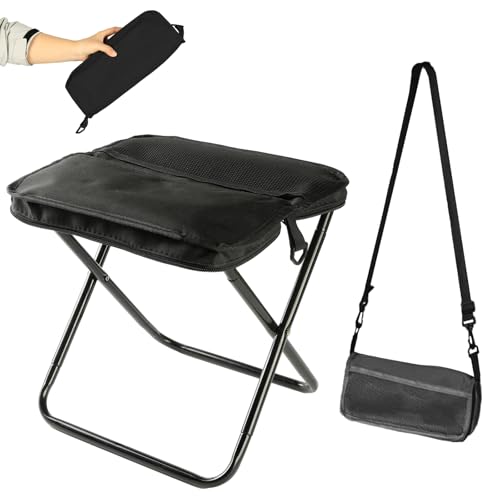 Portable Folding Stool 2-in-1 Camping Chair with Sling Bag Lightweight 12inch 264lbs Load Collapsible Stool Seat for Adults Outdoor Camping Fishing Hiking BBQ Travel Rest（Black） - color: Black