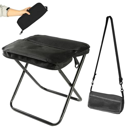 Portable Folding Stool 2-in-1 Camping Chair with Sling Bag Lightweight 12inch 264lbs Load Collapsible Stool Seat for Adults Outdoor Camping Fishing Hiking BBQ Travel Rest（Black） - color: Black