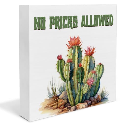 Desert Cactus Decor, Cactus Gardening Gifts, No Pricks Allowed Wooden Sign, Vintage Decorations for Greenhouse Home Office - color: NO