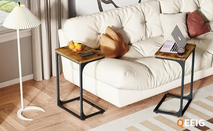 QEEIG C Shaped Side Table Set of 2 Living Room Sets Couch Tray Tables Small Farmhouse 15.7 inch Width, Rustic Brown (017-40BN) - color: A. Brown, size: 15.7" Width