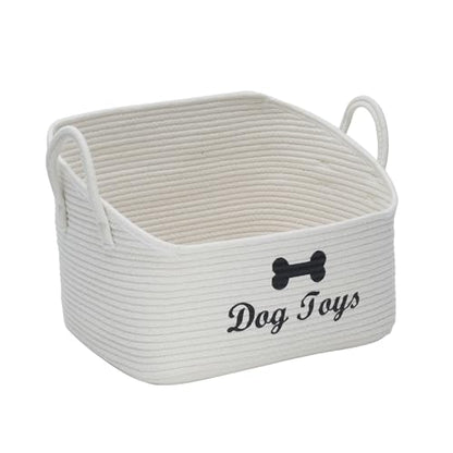 Large Dog Toy Basket-Woven Dog Toy Box for Living Room Area-Trapezoid Pet Toys Bin with Handle-Dog Organizer for Toys,Collar,Leash,Blanket -13.4''x11.8''x10.6''-Beige