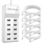 10-Port USB Charging Station 50W 10A with 5-Pack USB-A to C Cables, Ultra-Compact Multi Device Charger Block, Desktop Charging Hub Organizer for Phone, Tablet, Earbuds (White)