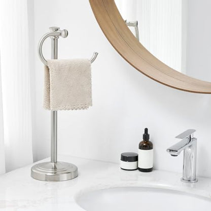 BESy 17 Inch Brushed Nickel Stand Towel Bar Hanger Hand Towel Bar Bathroom Vanity Countertop Towel Holder Free Standing Stainless Steel Towel Ring Hardware Accessories Towel Rack - color: Brushed Nickel
