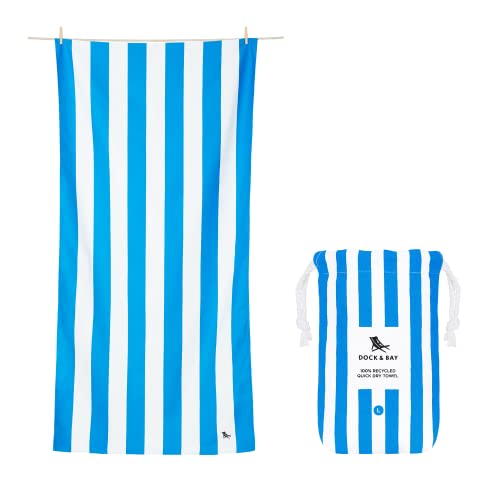 Dock & Bay Beach Towel - Quick Dry, Sand Free - Compact, Lightweight - 100% Recycled - Includes Bag - Cabana - Bondi Blue - Large (160x90cm, 63x35) - color: Cabana - Bondi Blue, size: Large (160x90cm, 63x35")