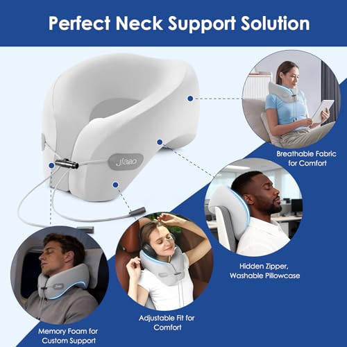 jiaao Travel Pillow Memory Foam Neck Support, Advanced Memory Foam Neck Pillow for Airplanes, Cars & Trains