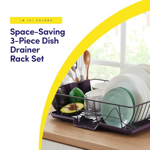 Space-Saving 3-Piece Dish Drainer Rack Set: Efficient Kitchen Organizer for Quick Drying and Storage - Includes Cutlery Holder and Drainboard - Maximize Countertop Space, Eggplant Purple - color: Eggplant Purple