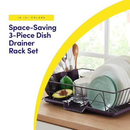 Space-Saving 3-Piece Dish Drainer Rack Set: Efficient Kitchen Organizer for Quick Drying and Storage - Includes Cutlery Holder and Drainboard - Maximize Countertop Space, Eggplant Purple - color: Eggplant Purple