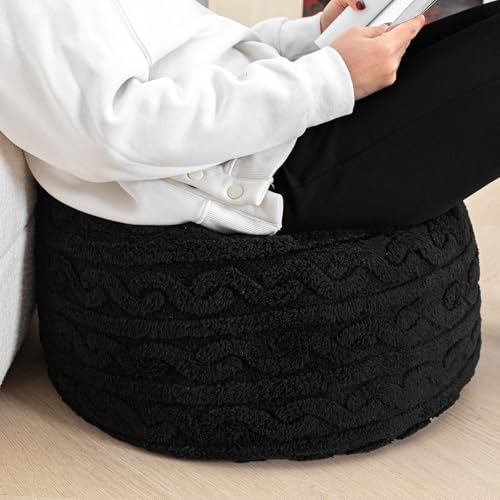 Asuprui Round Pouf Ottoman Stuffed Pouf Foot Stool Floor Chair for Living Room Bedroom Filled Boho Foam Ottoman Foot Rest for Couch 20 Diameter x 12 Height Black Pouf with Filler - color: Black Pouf With Filler