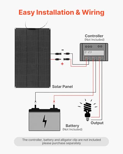 VEVOR Flexible Solar Panel, 100W Semi-Flexible Bendable Monocrystalline Solar Panel, 23% Efficiency Mono Off-Grid Charger with MC4 Output, IP67 Waterproof for Marine RV Car Cabin Curved Surfaces - size: 100W
