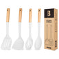 Silicone Cooking Utensils Set, Perfectly Angled for Frying, Mixing,Serving,Draining,Turning and Stirring, BPA-Free Matte Silicone, Wood Handles, Safe for Nonstick Cooking Surfaces,4 Pack (White) - color: White