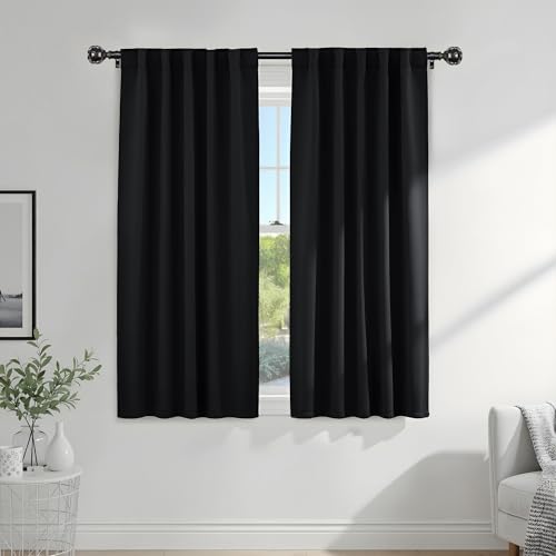 PONY DANCE Blackout Curtains 63 inch Length - Window Covering Panels Thermal Insulated Window Blinds Drapes Light Block Curtain Shades for Bedroom, 42-inch Wide by 63-inch Long, Black, 2 PCs - color: Black, size: 42"W x 63"L (Pack of 2)