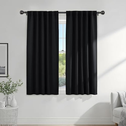 PONY DANCE Blackout Curtains 63 inch Length - Window Covering Panels Thermal Insulated Window Blinds Drapes Light Block Curtain Shades for Bedroom, 42-inch Wide by 63-inch Long, Black, 2 PCs - color: Black, size: 42"W x 63"L (Pack of 2)