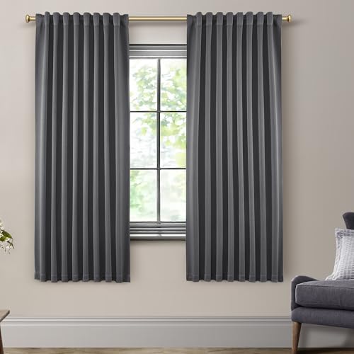 SHINELAND Thermal Insulated Energy Efficient Blackout Curtains, 72 Inch Long Black Out Drapes for Bedroom Living Room, Dark Grey - color: Dark Grey, size: 52"W x 72"L (Pack of 2)