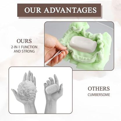 3 Pcs Soap Bar Loofah, 2 in 1 Bar Soap Loofah Pouch Can Hold Soap Effective Exfoliation for Bathing (Green+ Coffee Brown+ Purple) - style: Green+ Coffee Brown+ Purple