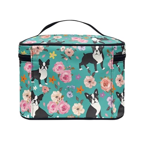 Cosmetic Bags Pug Dog Flower Printed Makeup Organizer Case for Women Ladies Multifunctional Toiletry Bursh Holder Purse Bathroom Receive Bag - color: Pug Dog Flower