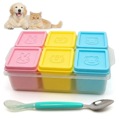 2ME Cat and Dog Food Storage Containers with Lids, 6-Pack 100% Silicone 4oz Each, with Dual-Ended Scoop – Keeps Wet Can Food Fresh, Odor-Resistant,Freezer, Microwave & Dishwasher Safe - size: 4oz Pack of 6