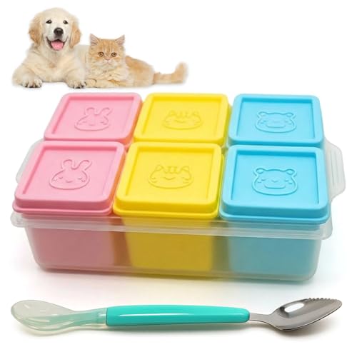 2ME Cat and Dog Food Storage Containers with Lids, 6-Pack 100% Silicone 4oz Each, with Dual-Ended Scoop – Keeps Wet Can Food Fresh, Odor-Resistant,Freezer, Microwave & Dishwasher Safe - size: 4oz Pack of 6