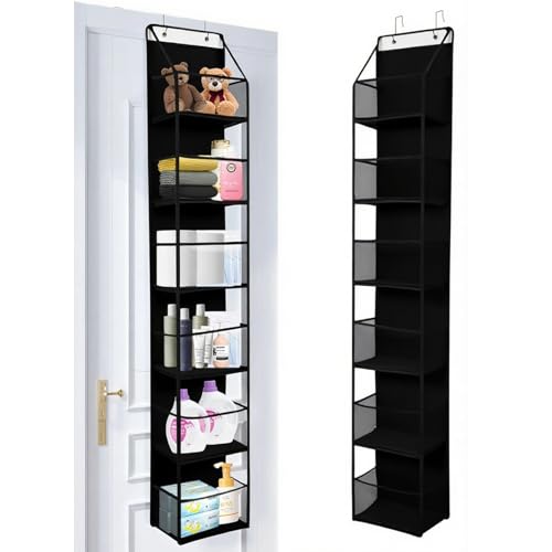 6-Tier Over The Door Hanging Organizer - Multi-Purpose Closet Storage Shelf for Bathroom, Bedroom, Nursery, Pantry(Black) - color: Black