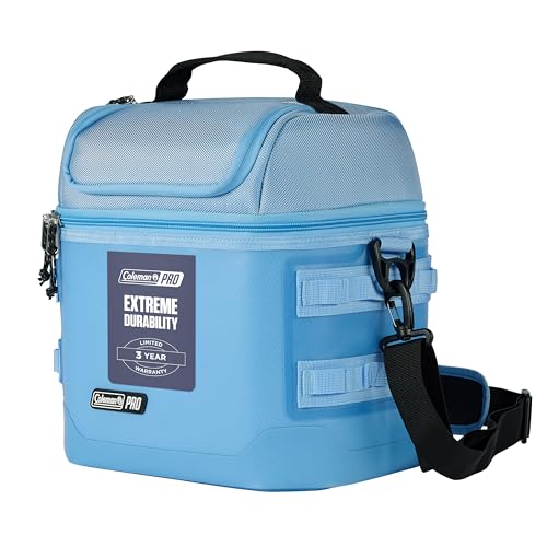 Coleman Pro 16-Can Premium Soft Cooler Lunchbox, Fully Insulated Lid & Body Stays Cold up to 30 Hours, Great for Camping, Tailgating, Parties, Sports, Concerts, Lunches & More - color: Blue Sky, style: 16-Can