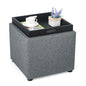 Adeco 17 inch Square Storage Ottoman with Reversible Tray Top, Linen Fabric Footrest Stool & Small Coffee Table for Living Room, Bedroom, and Dorm, Grey - color: Grey With Tray
