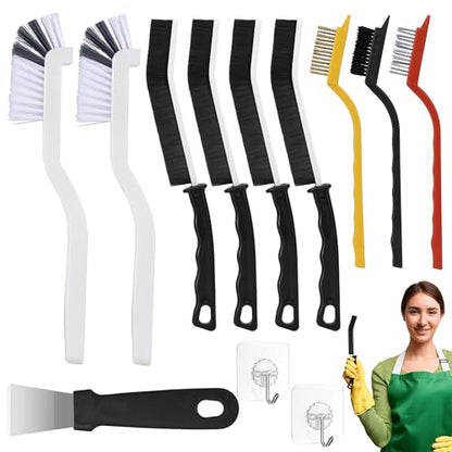 Tedmax 12PCS Grout Brush Set, Hard Bristle Crevice & Baseboard Tool | Crevice cleaning tool designed to reach tight spaces between tiles, sinks, cabinets and baseboards with ease. - color: White01