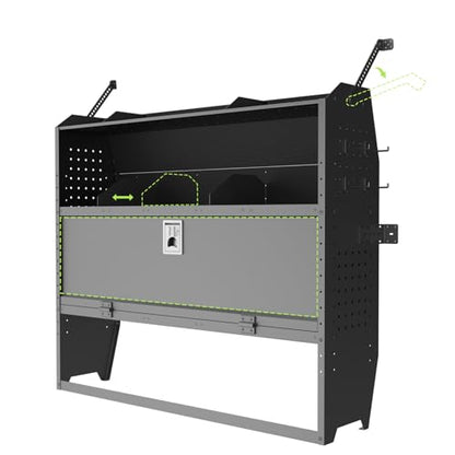 StarONE Heavy Duty Adjustable Van Shelving with Lockable Door and Hooks, 52" W x 46" H x 13" D, Fit for Transit, GMC, Chevy Express, NV, Promaster, Sprinter and Metris, Van Storage for Service Tools - size: 52" W x 46" H x 13" D