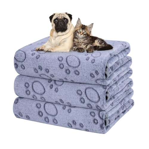 Dono 1 Pack 3 Dog Blankets, Soft Fluffy Fleece Pet Blanket Warm Sleep Mat Paw Print Design Puppy Kitten Throw Blankets Doggy Blanket for Dogs - color: Grey Bone, size: Medium(30*20")