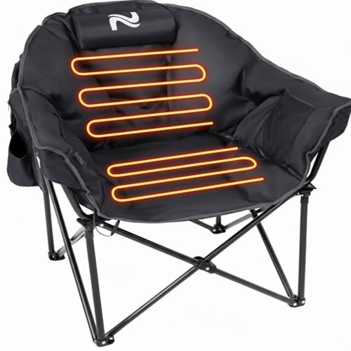 Slsy Heated Camping Chair Oversized, Outdoor Portable Heated Folding Chair, Heavy Duty 500 lbs Support, Padded Seat for Outdoor Sports, Camping, Patio, and Picnics（Light Black） - color: Black