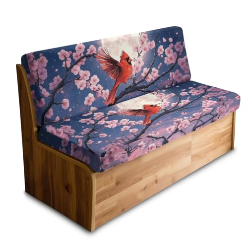Cardinal Cherry Blossom Pattern 2 Pieces RV Dinette Cushion Covers,Washable Camper Cushion Slipcovers Flannel Sofa Cushions Slipcovers for Travel Trailer Couch for Dogs and Kids - color: Cardinal Cherry Blossom